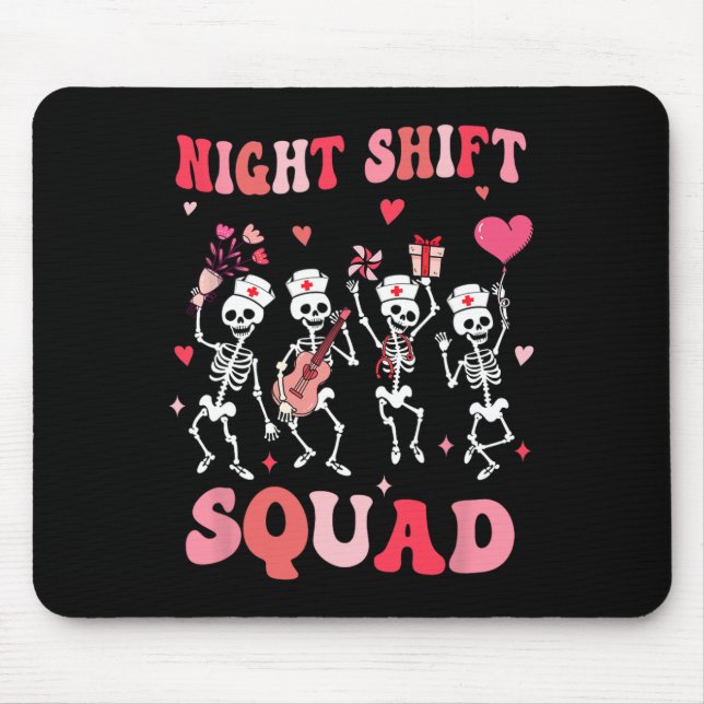 Tapis De Souris Funny Night Shift Squad Nurses Skeleton Dancing Va (Devant)