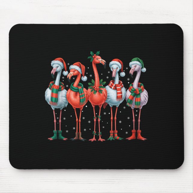 Tapis De Souris Funny Nk Flamingos Merry Christmas Tree Xmas Snowf (Devant)