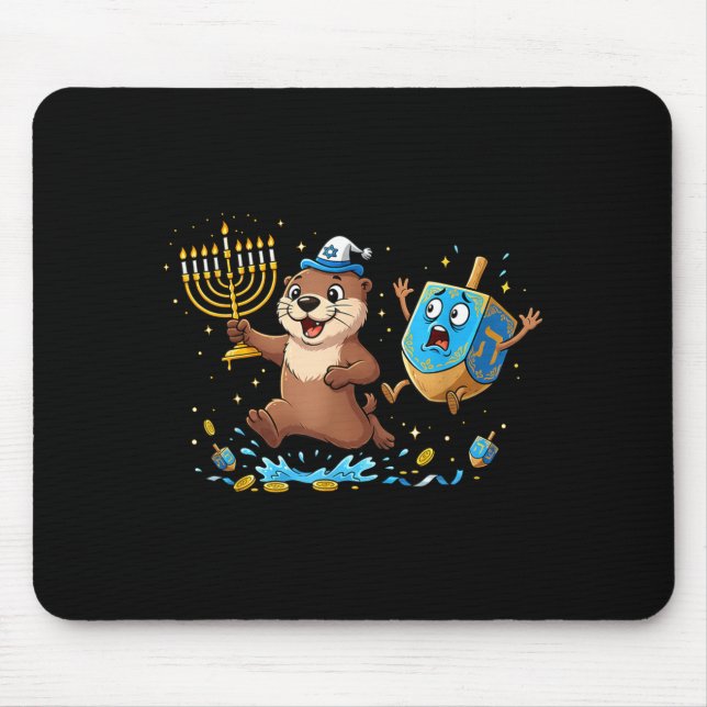 Tapis De Souris Funny Otter Dreidel Menorah Hanukkah Kids Womens M (Devant)