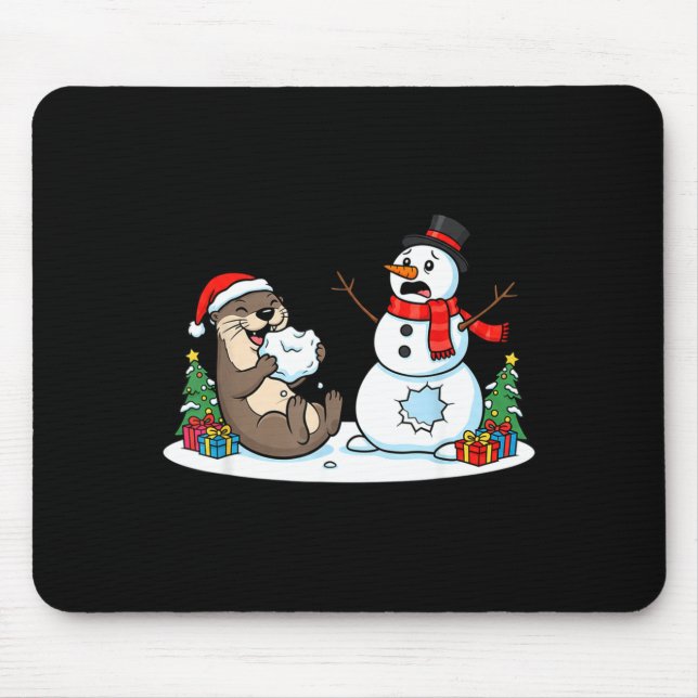 Tapis De Souris Funny Otter Snowman Christmas Tree Xmas Womens Men (Devant)