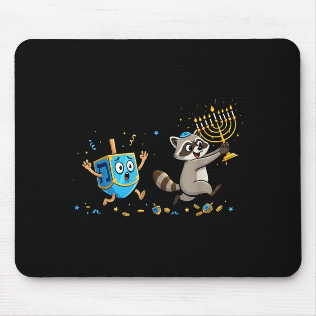 Tapis De Souris Funny Raccoon Dreidel Menorah Hanukkah Kids Womens (Devant)