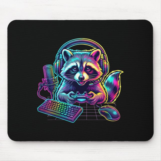 Tapis De Souris Funny Raccoon Gamer Video Game Gaming Lover  (Devant)