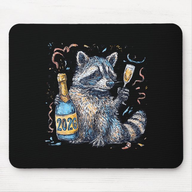 Tapis De Souris Funny Raccoon With Champagne Disco Ball New Years  (Devant)