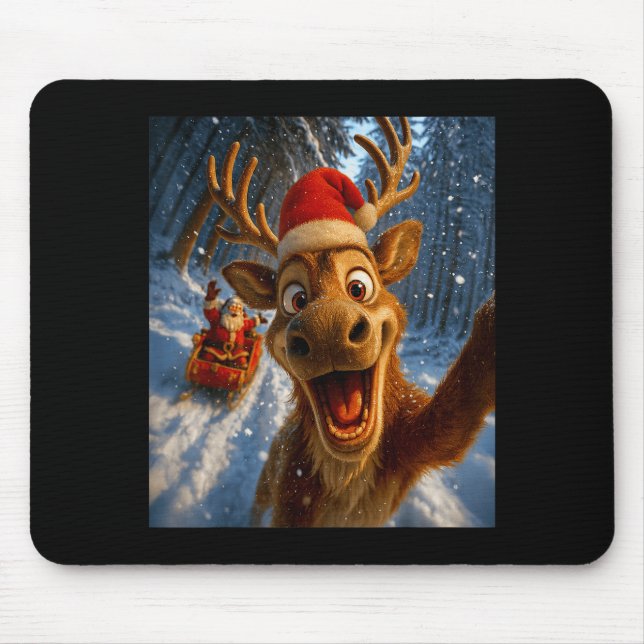 Tapis De Souris Funny Reindeer Selfie Santa Merry Christmas Men Wo (Devant)