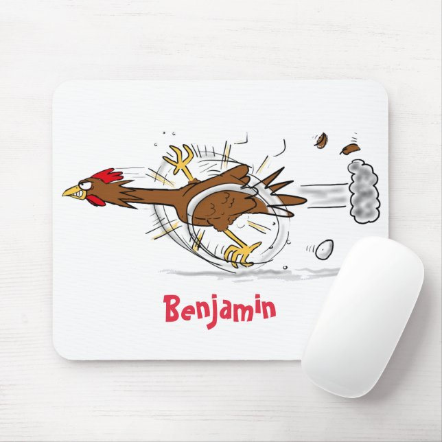 Tapis De Souris Funny running cool chicken cartoon illustration (Avec souris)