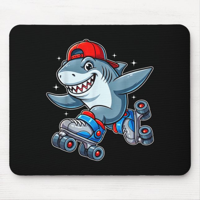 Tapis De Souris Funny Shark On Roller Skates Cute Cool Skater Anim (Devant)