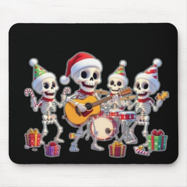 Tapis De Souris Funny Skeleton Band Christmas & New Year – 3D Cart (Devant)