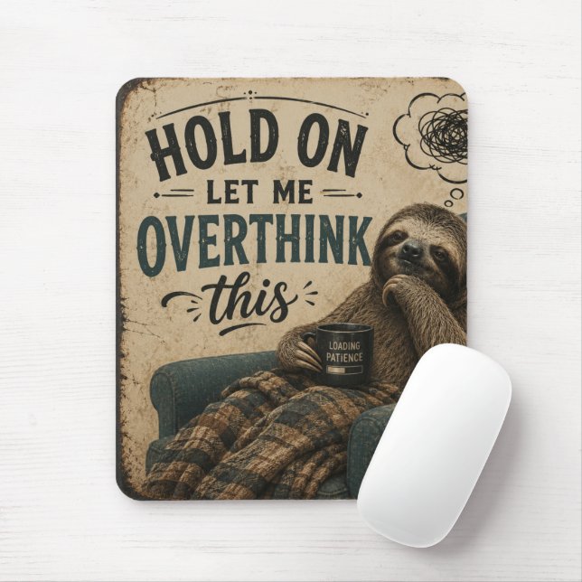 Tapis De Souris Funny Sloth Hold On Let Me Overthink This | Rustic (Avec souris)