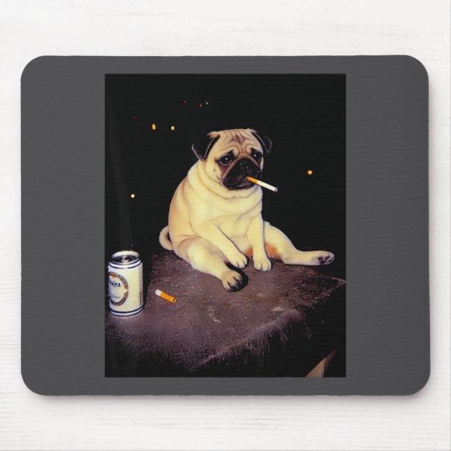 Tapis De Souris Funny Smoking Dog Pug Meme  (Devant)