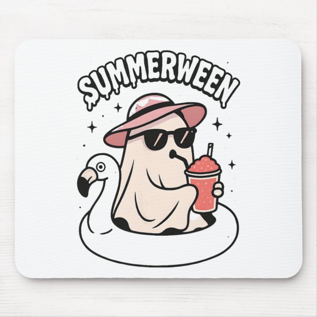 Tapis De Souris Funny Summerween rose Fantôme Flottant Au Flamant  (Devant)