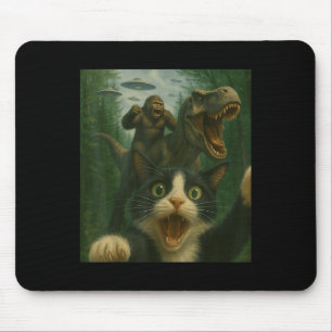 Tapis De Souris Funny Surprised Chat effrayé Selfie T-rex Dinosaur