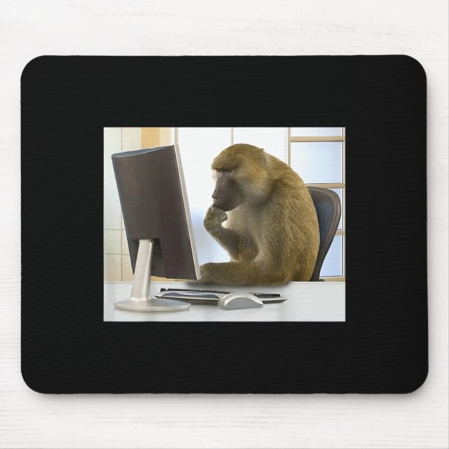 Tapis De Souris Funny Thinking Monkey Meme Office Curious Ape Brai (Devant)