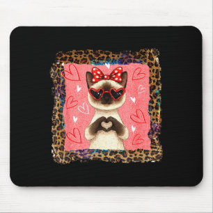 Tapis De Souris Funny Valentine Siamois Cat Cœur Mains Bulle Arc