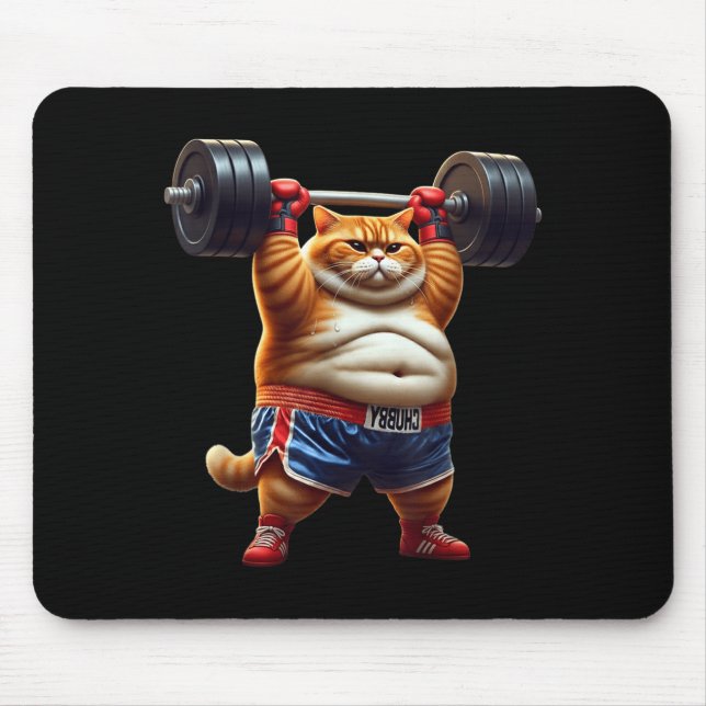 Tapis De Souris Funny Weightlifting Gym Workout Cat With Boxing Gl (Devant)