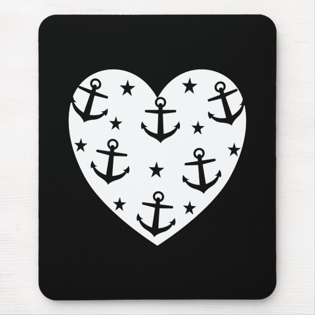 Tapis De Souris Funny White Ancres Coeur (Devant)