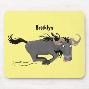 Tapis De Souris Funny wildebeest running cartoon illustration