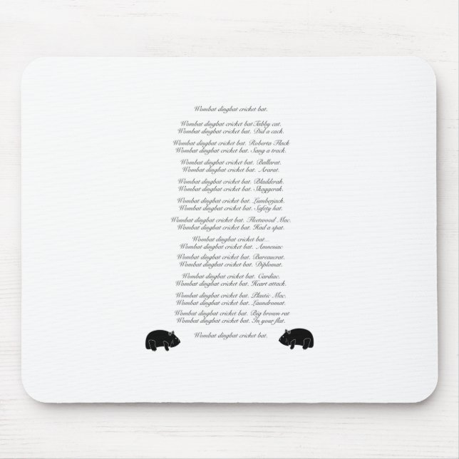 Tapis De Souris Funny Wombat Poem - Wombat dingbat de cricket chau (Devant)