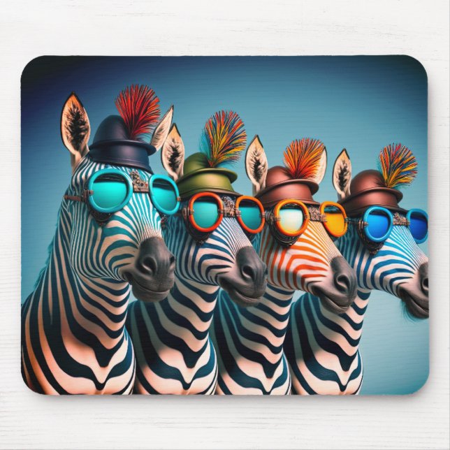 Tapis De Souris Funny Zebras mignon Zoo Animaux Fête Casquettes Lu (Devant)