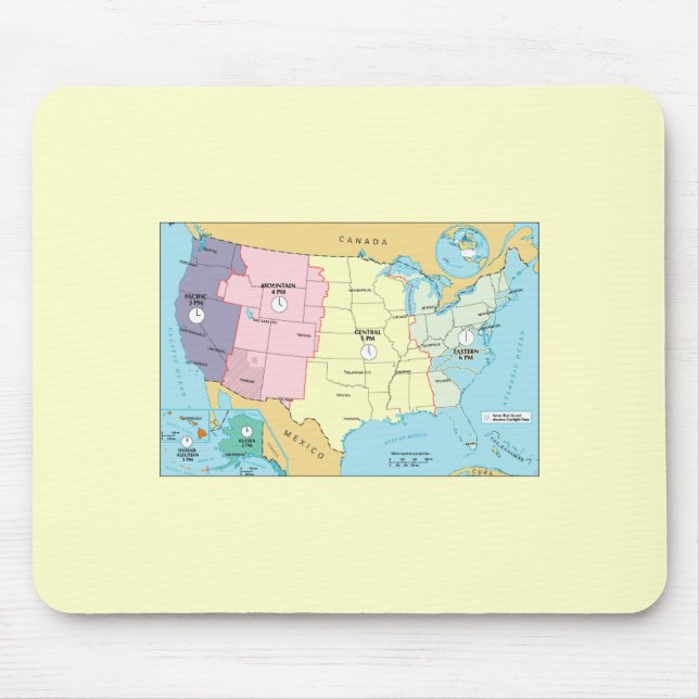 Tapis De Souris Fuseaux horaires des USA (Devant)