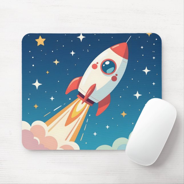Tapis De Souris Fusée spatiale mignonne qui décolle (Avec souris)