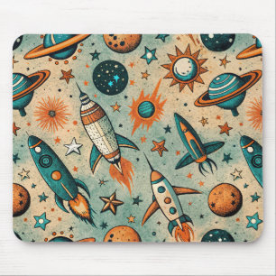 Tapis De Souris Fusées Cosmiques Fantaisistes Étoiles Sarcelle Cor
