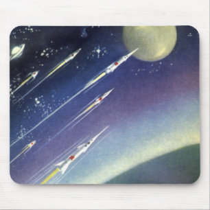 Tapis De Souris Fusées de science-fiction vintage dans l'espace pa