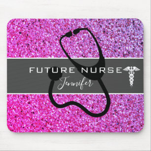 Tapis De Souris Futur Infirmière Stethoscope Pink Purple Nom de la