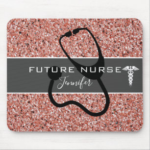 Tapis De Souris Future Nurse Medical Stethoscope Pink Glitter Name