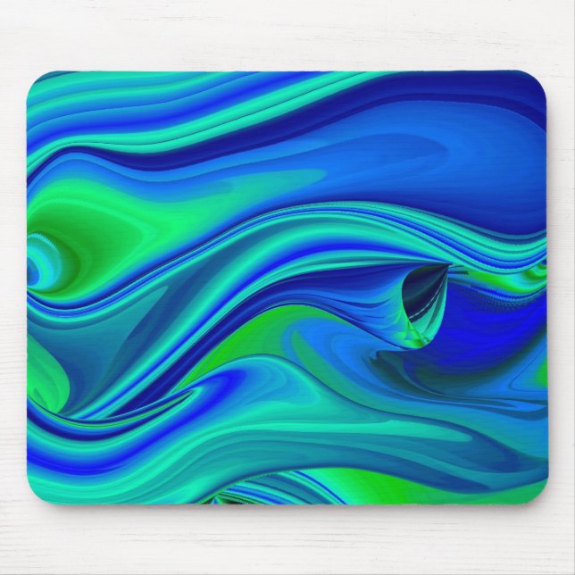 Tapis De Souris futuriste, Abstrait en vert et bleu (Devant)