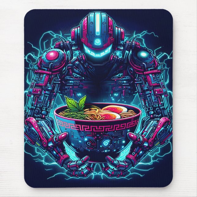 Tapis De Souris Futuristic Cyberpunk Robot Neon Food Ramen (Devant)