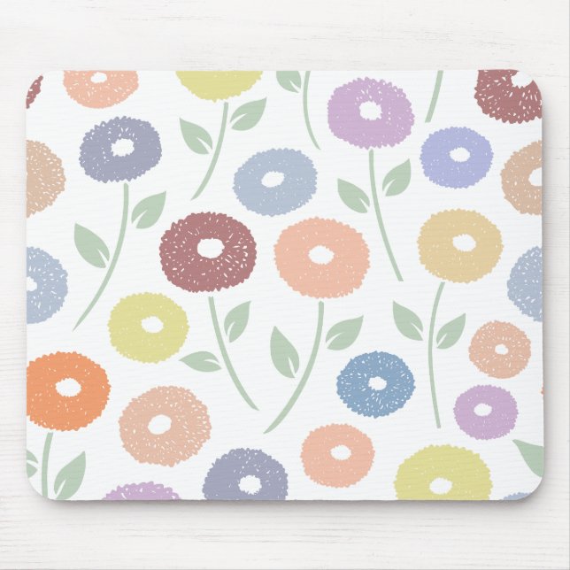 Tapis De Souris Fuzzy Flower Lg Pattern Pastels on White (Devant)