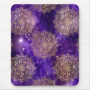 Tapis De Souris Galaxie dorée et violette Motif Mandala Dharma