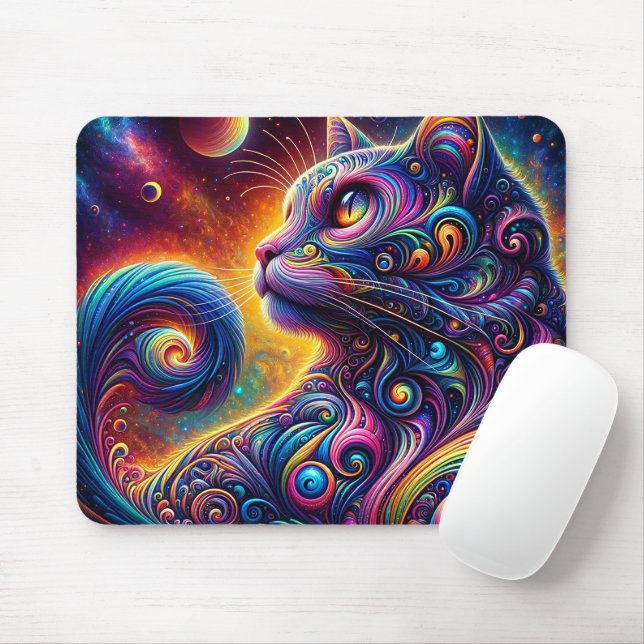 Tapis De Souris Galaxie mystique spirale Chat arc-en-ciel (Avec souris)