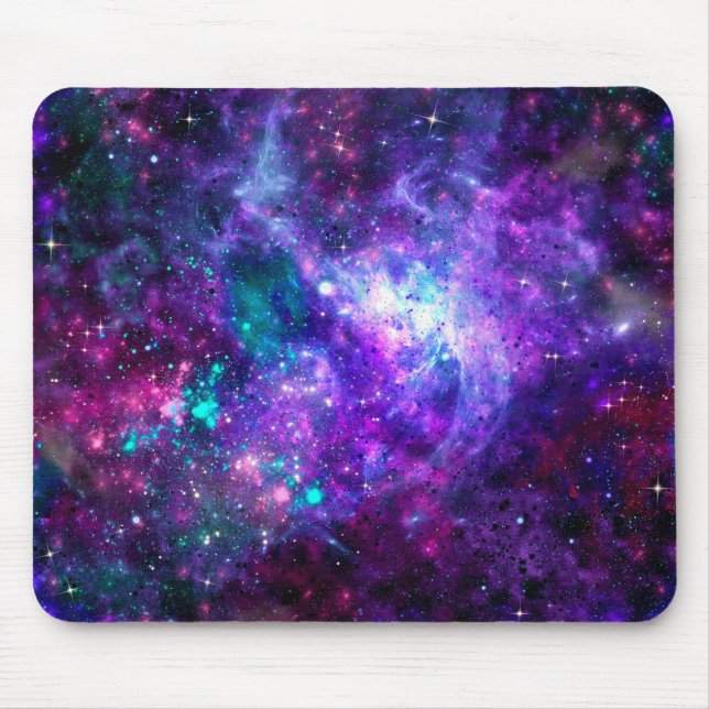 Tapis De Souris Galaxie spatiale violette Ciel rose sarcelle spati (Devant)