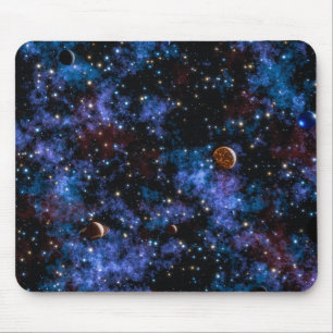 Tapis De Souris Galaxies colorées, étoiles et planètes la nuit