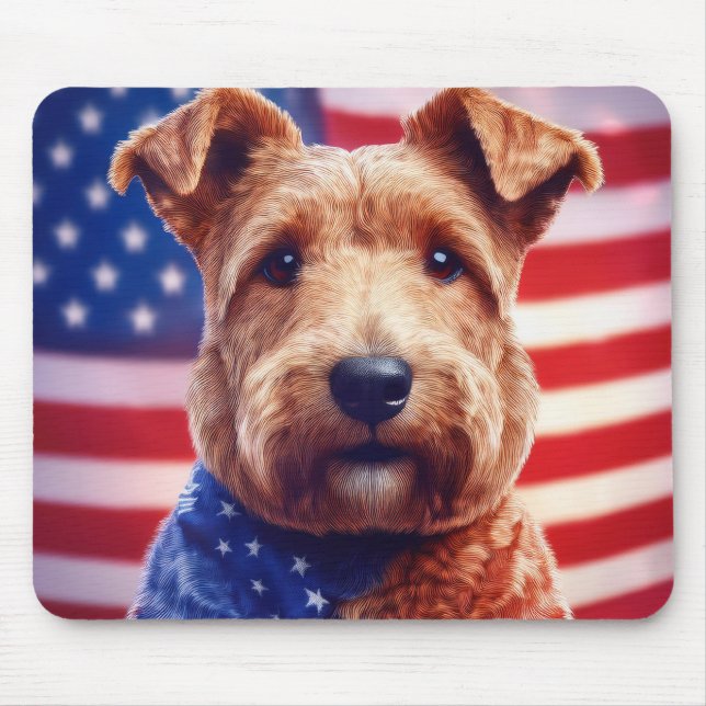 Tapis De Souris Gallois Terrier Avec Drapeau Américain Et Bandana (Devant)