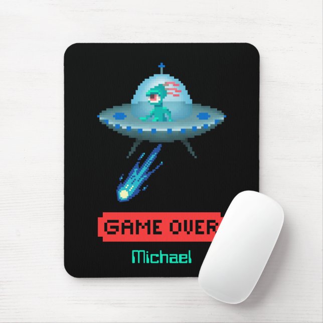 Tapis De Souris "Game Over" Alien volant un vaisseau spatial OVNI, (Avec souris)