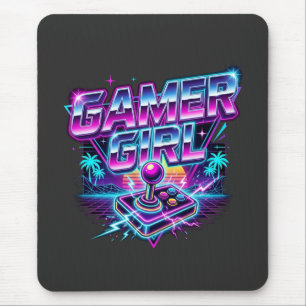 Tapis De Souris Gamer Girl Manette d'Arcade Néon Coucher de Soleil