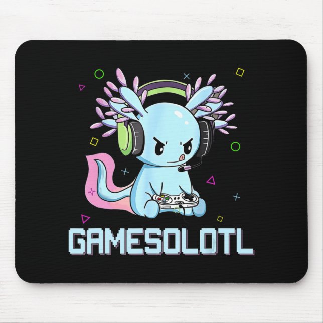 Tapis De Souris Gamesolotl Cute Axolotl Vidéo Gamer Kawaii Anime B (Devant)