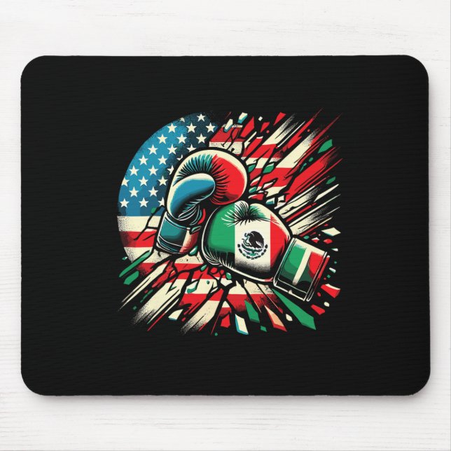 Tapis De Souris Gants de boxe mexicains Fusion de drapeau américai (Devant)