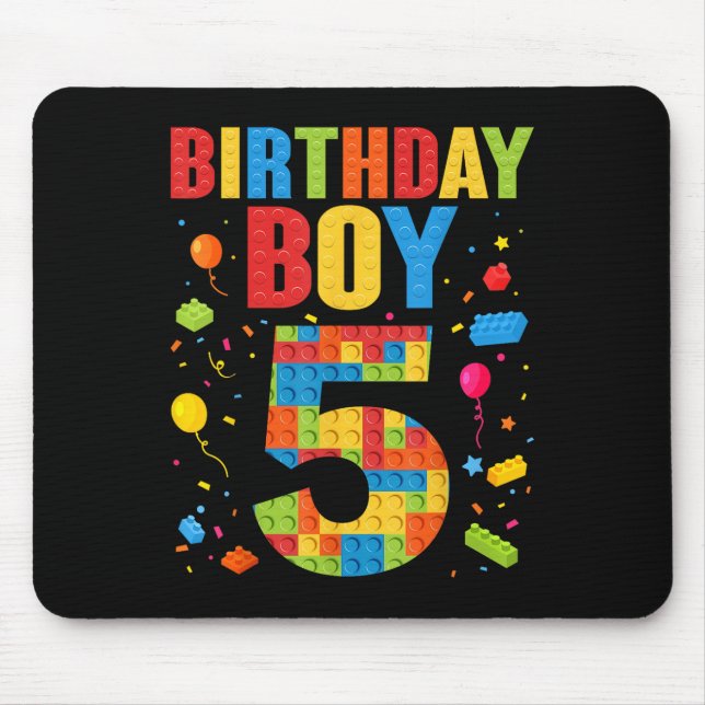 Tapis De Souris Garçon d'anniversaire 5 ans Blocs de construction  (Devant)