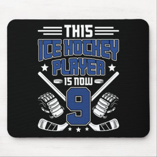 Tapis De Souris Garçon de 9 ans pour anniversaire de hockey sur gl