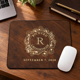 Tapis de souris Garçon d'honneur Monogramme Or Rus