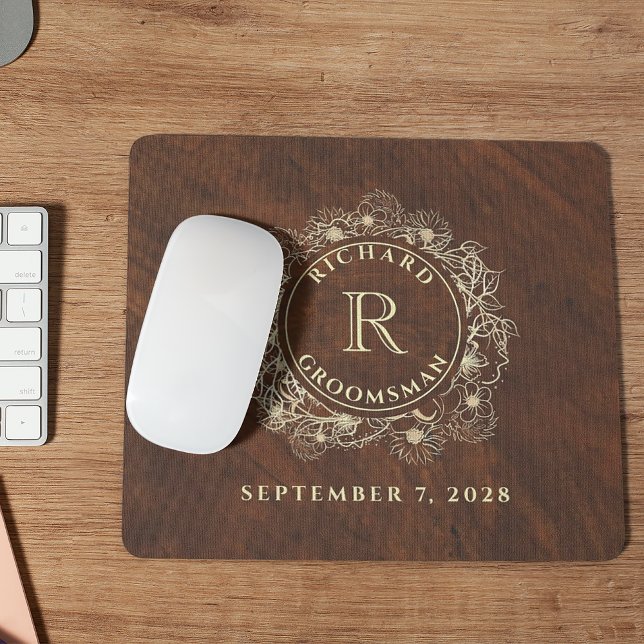 Tapis de souris Garçon d'honneur Monogramme Or Rus (Créateur téléchargé)