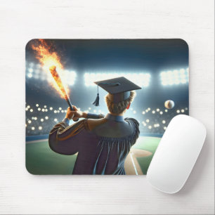 Tapis De Souris Garçon Diplômé Avec Baseball et Batte Fiery