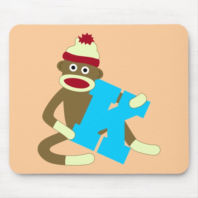 Tapis De Souris Garçon K de monogramme de singe de chaussette (Devant)