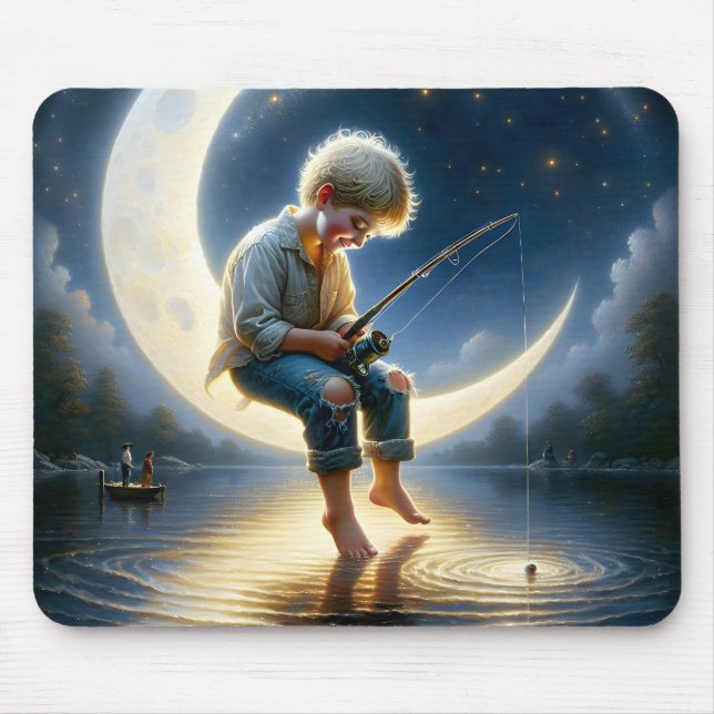 Tapis De Souris Garçon pêchant depuis un croissant de lune (Devant)