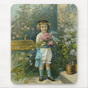 Tapis De Souris Garçon Vintage avec des fleurs de jardin