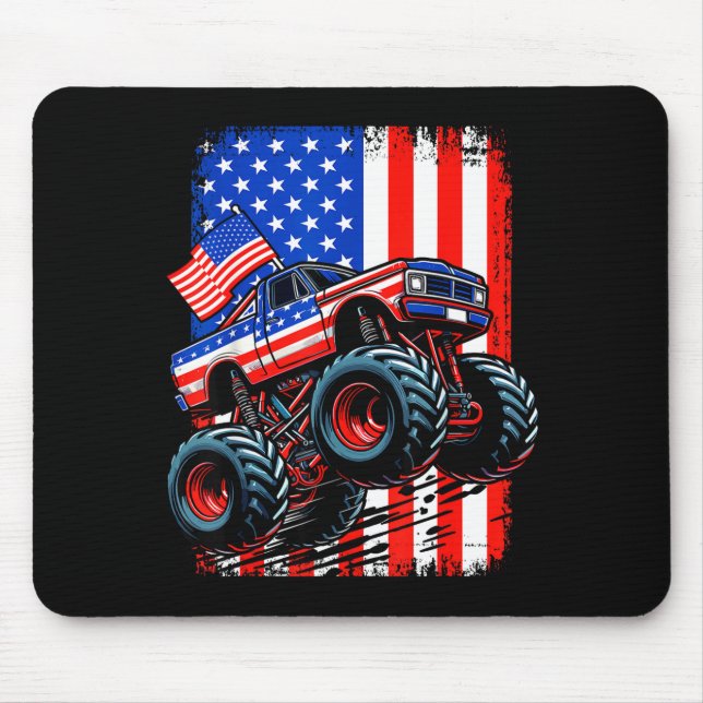 Tapis De Souris Garçons camion monstre drapeau américain camion mo (Devant)