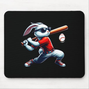 Tapis De Souris Garçons heureux lapin de Pâques jouant au baseball